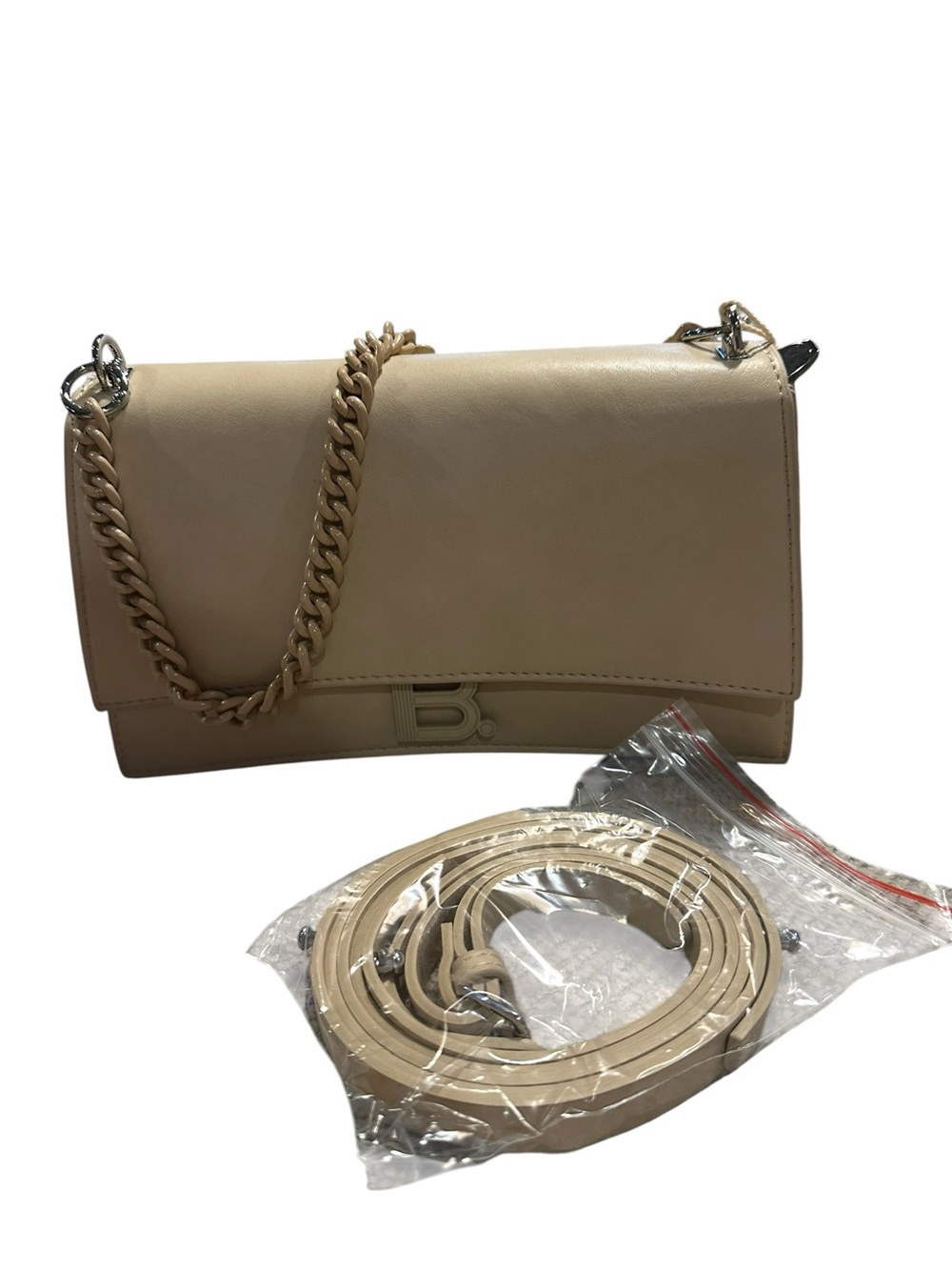 Beige Leather Shoulder Bag with Chain Strap